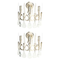 Pair of Gaetano Sciolari Sconces with Crystal Beveled Drops