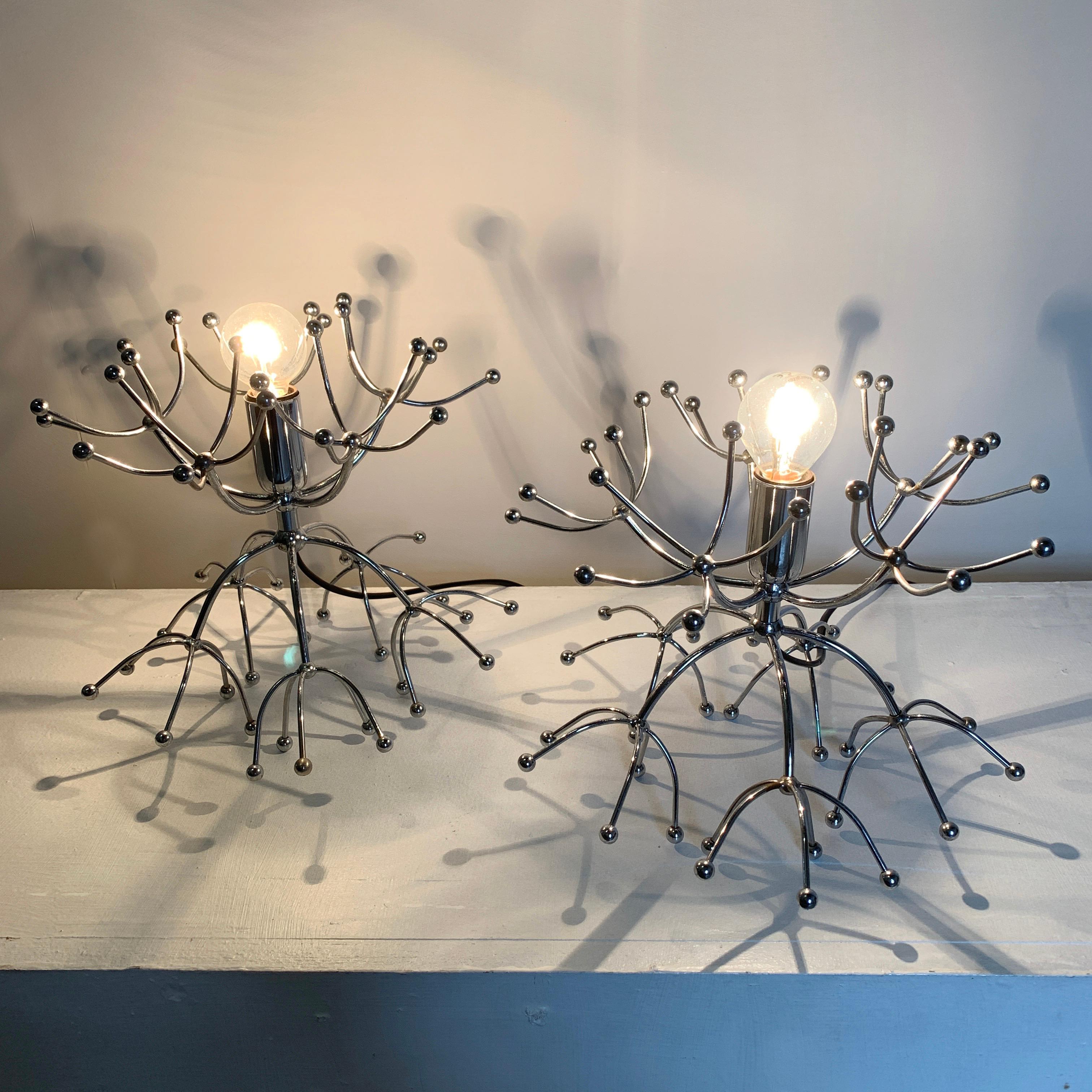 Mid-Century Modern Silver Gaetano Sciolari Sputnik Table Lamps, Italy, 1960s For Sale
