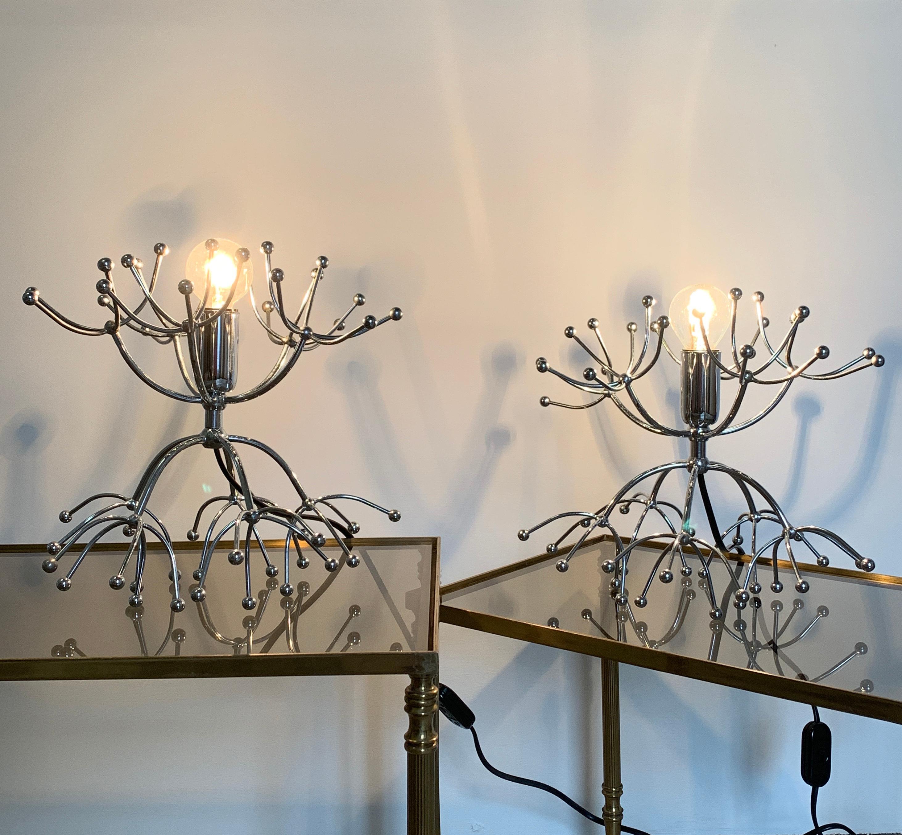 Italian Silver Gaetano Sciolari Sputnik Table Lamps, Italy, 1960s For Sale