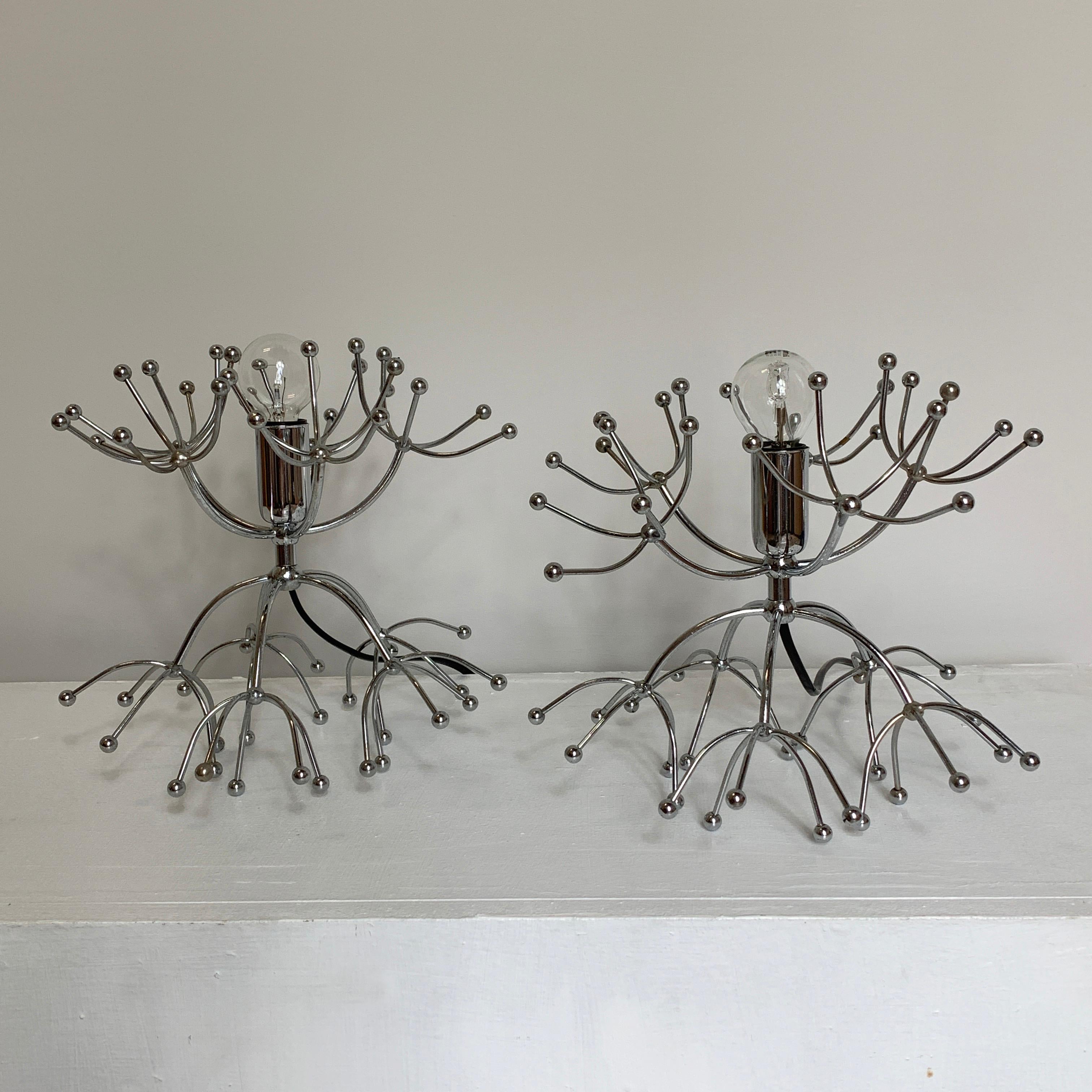 Plated Silver Gaetano Sciolari Sputnik Table Lamps, Italy, 1960s For Sale