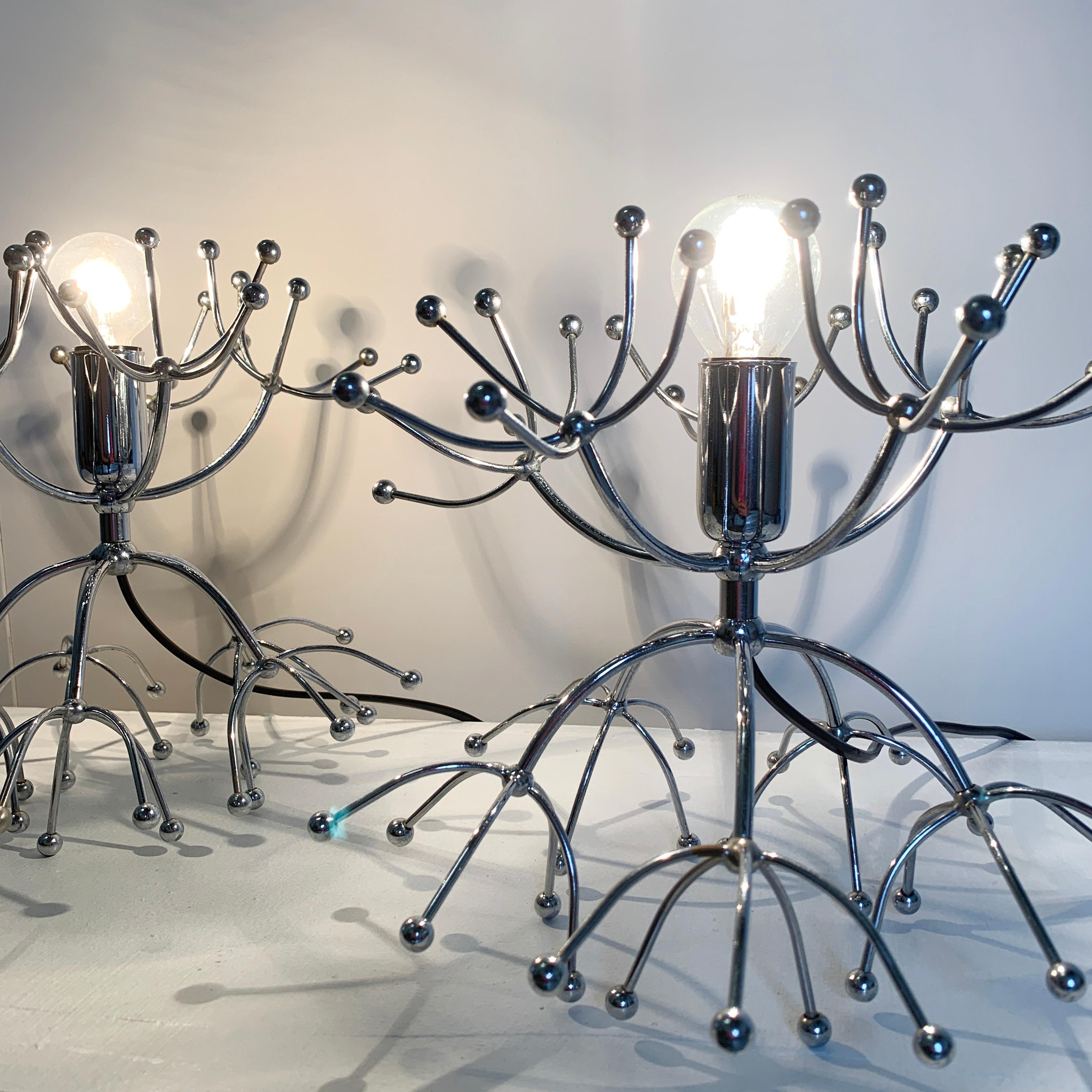 Silver Gaetano Sciolari Sputnik Table Lamps, Italy, 1960s In Good Condition For Sale In Hastings, GB