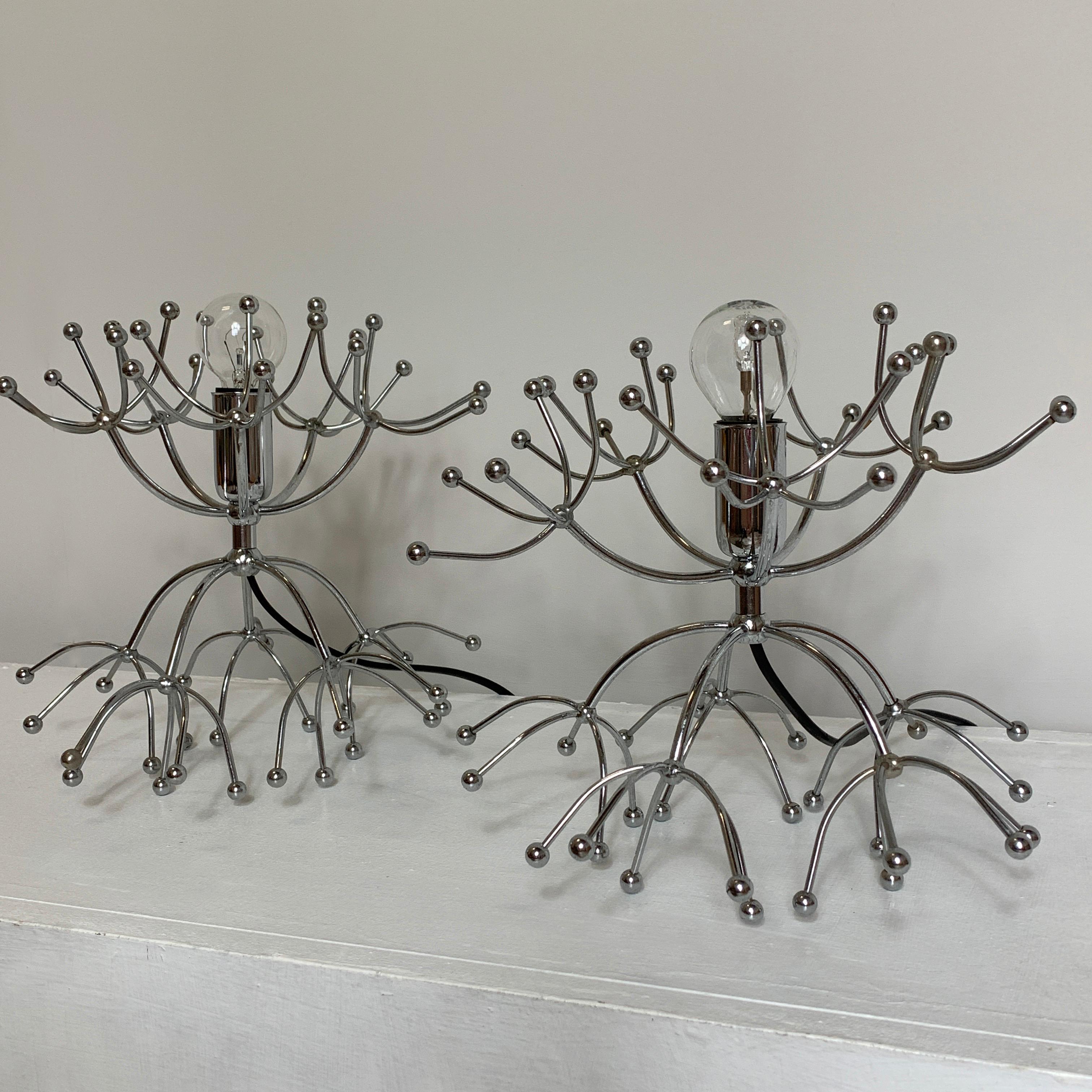Chrome Silver Gaetano Sciolari Sputnik Table Lamps, Italy, 1960s For Sale