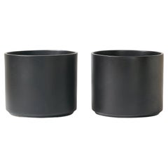 Pair of Gainey Planters in Satin Black Glaze, California Architectural Pottery