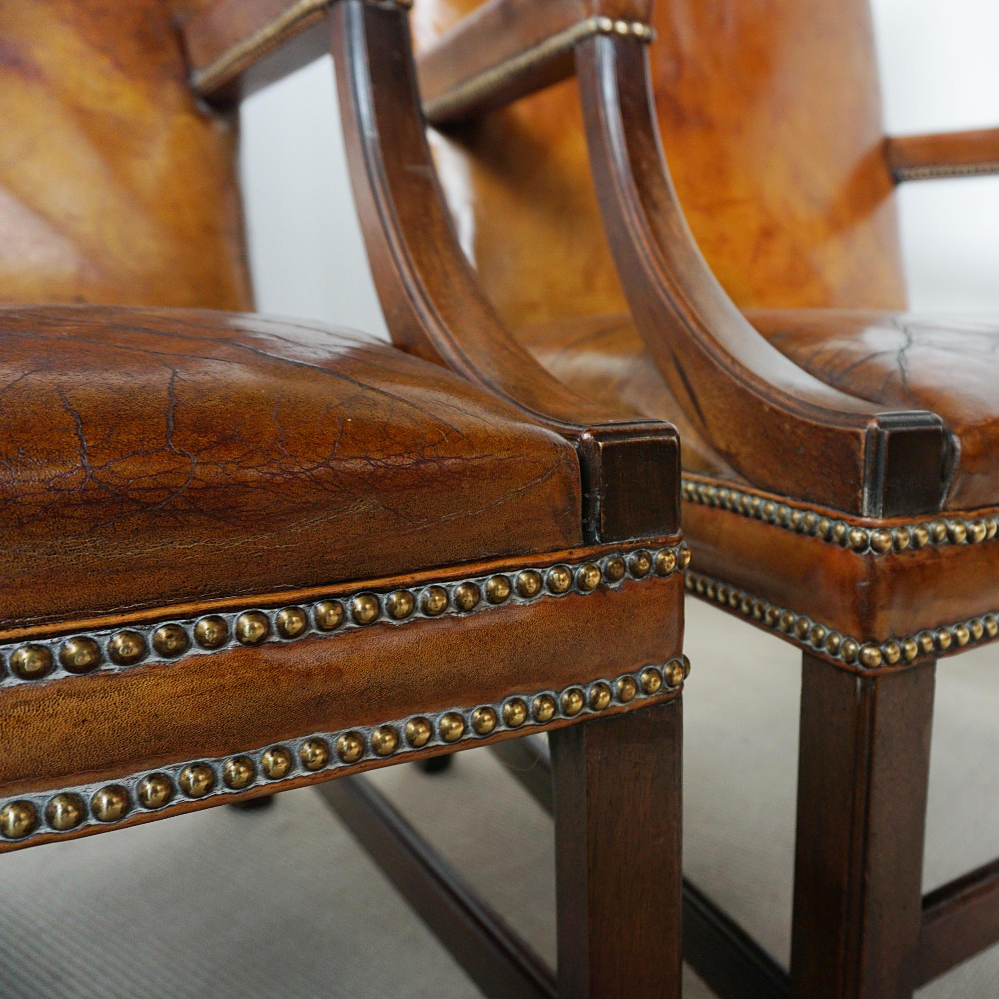 Leather Pair of Gainsborough Library Armchairs English, Circa 1890 For Sale