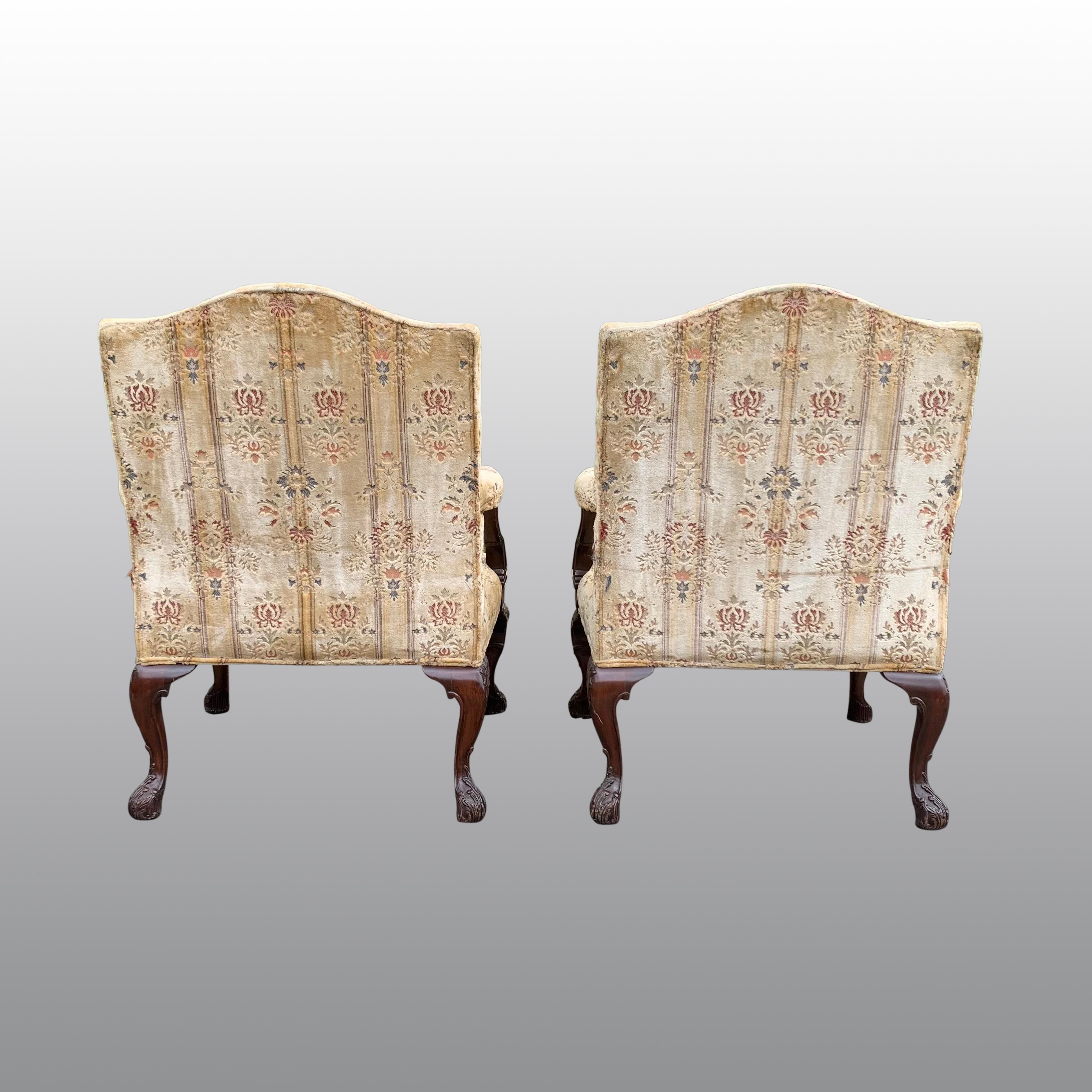 Mahogany Pair of Gainsborough Library chairs in the Chippendale taste For Sale