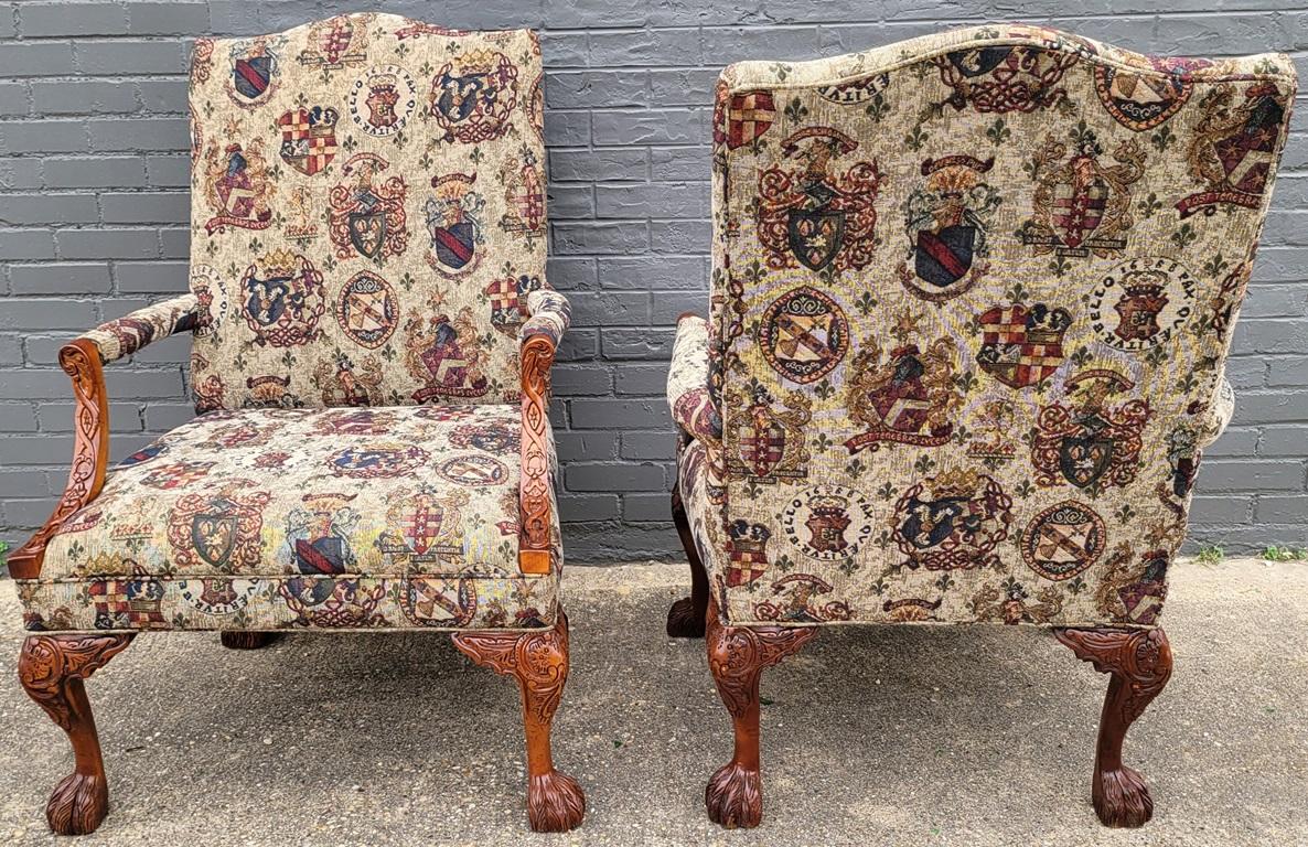 Fabric Pair of Gainsborough Library Chairs in the Irish Georgian Style For Sale