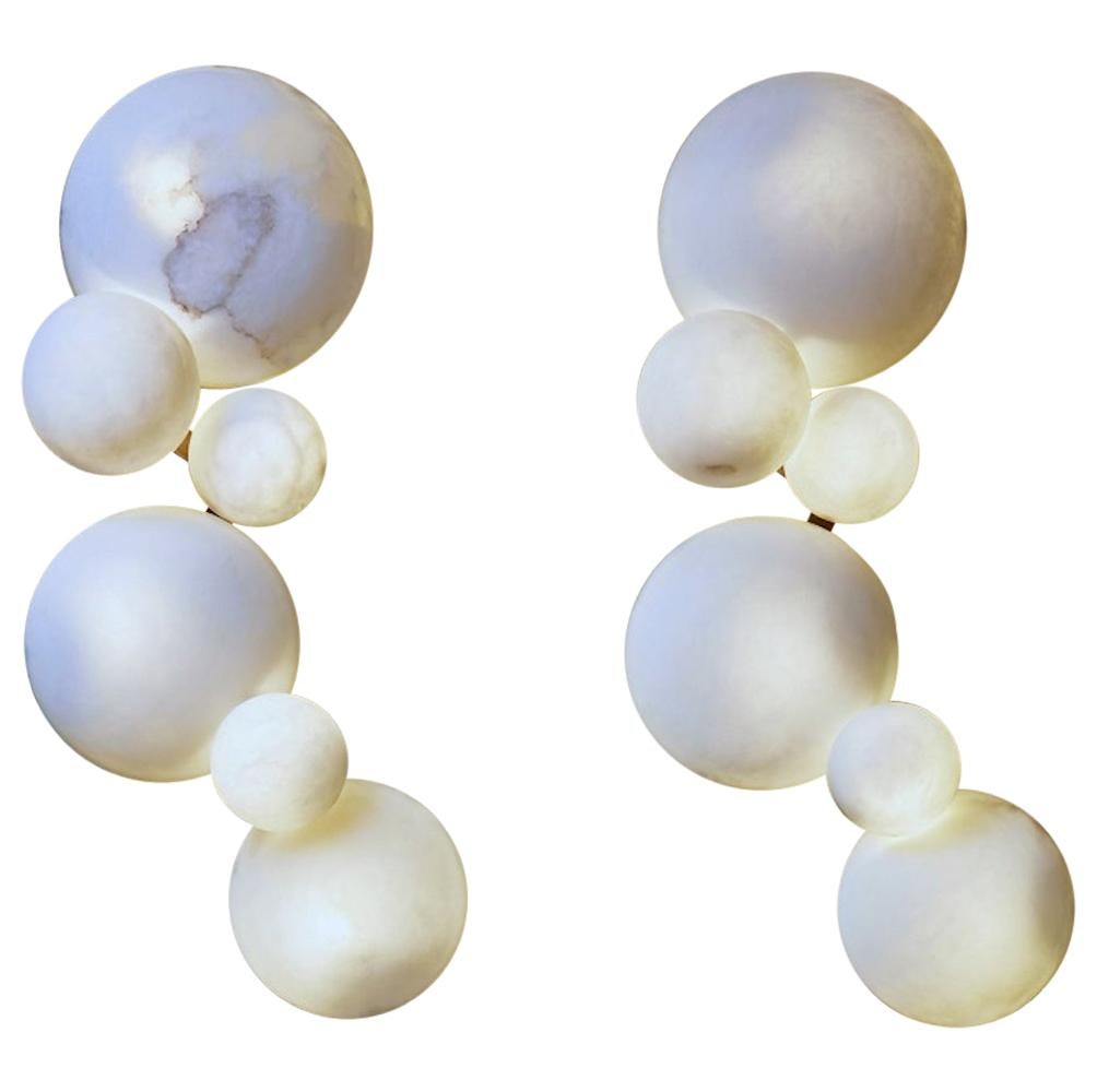 Pareja de apliques Globe Lighting de mármol de alabastro italiano contemporáneo Galaxy en venta 8