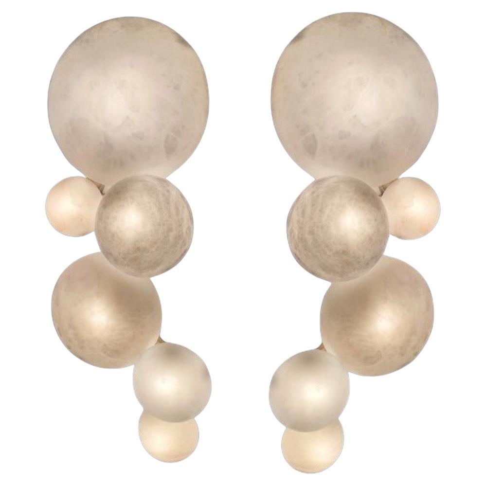 Pair of Galaxy Contemporary Italian Alabaster Marble Globe Wall Lights For Sale