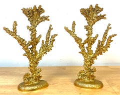Paire de chandeliers "Morea" en métal doré de Galerneau en forme de corail, Paris 1990