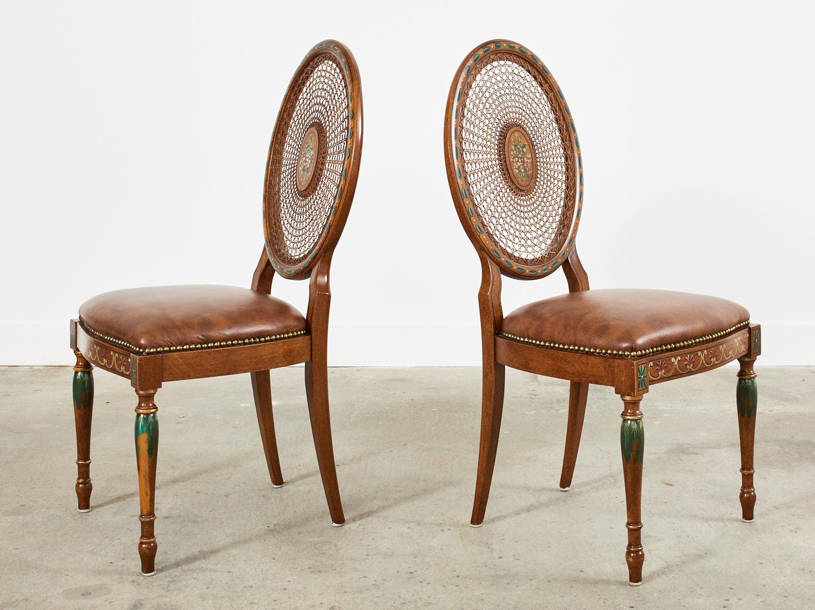 Pair of Galimberti Lino Hand-Painted Cane Back Dining Chairs In Good Condition In Rio Vista, CA