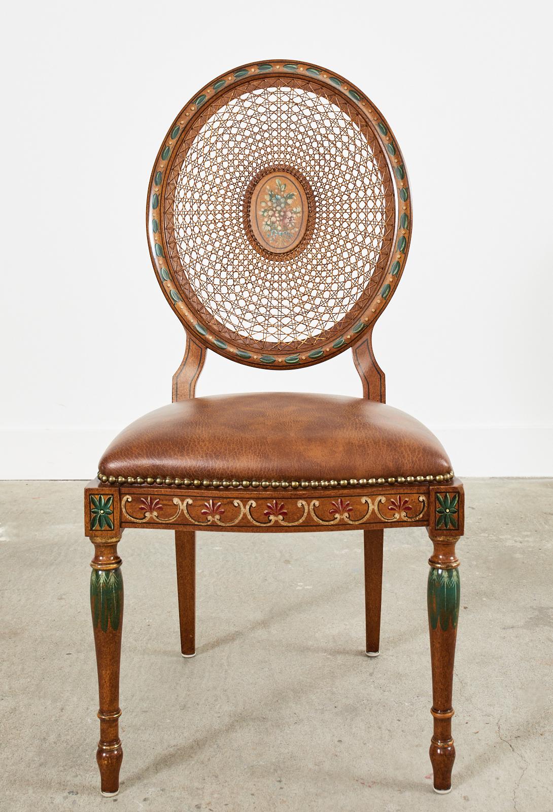 Brass Pair of Galimberti Lino Hand-Painted Cane Back Dining Chairs