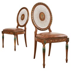 Paar Galimberti Lino-Esszimmerstühle mit handbemalter Rohrrückenlehne