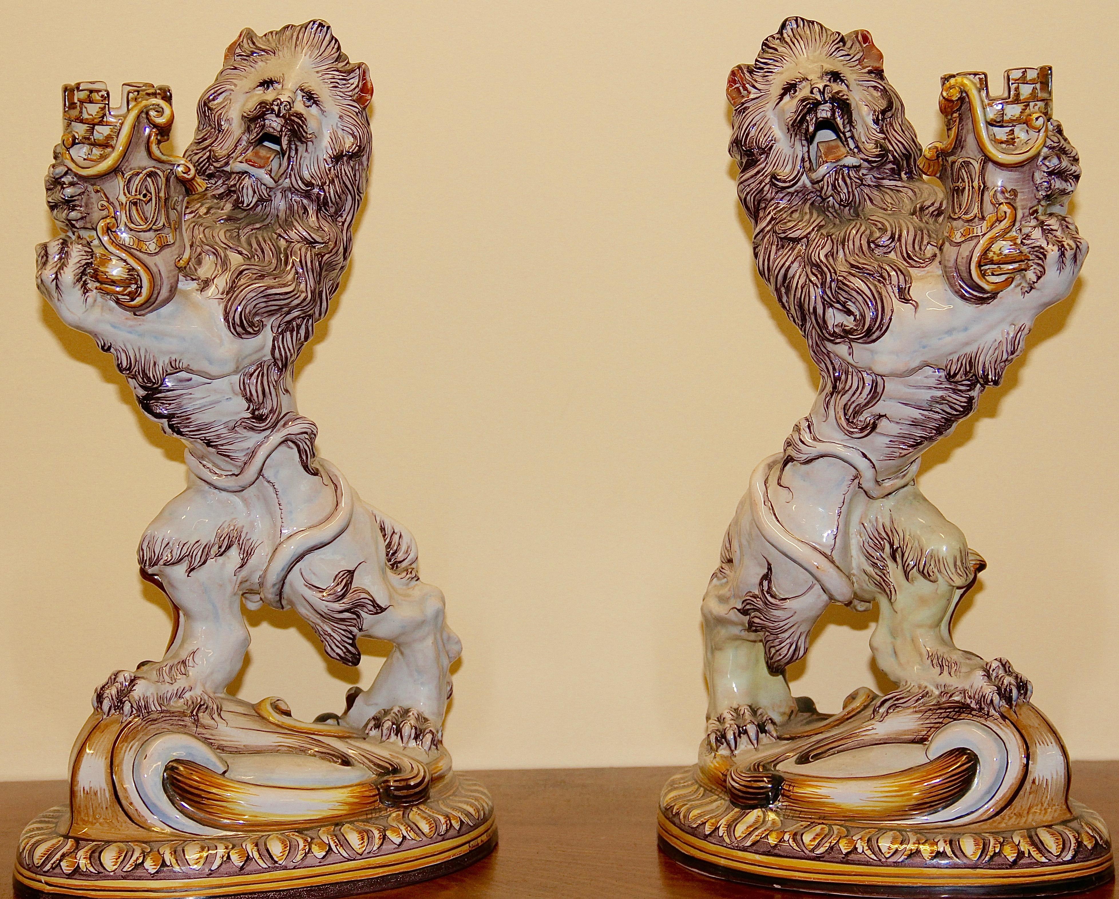Pair of Galle a Nancy St. Clement Faience candleholders, 19th century.