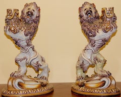 Pair of Galle a Nancy St. Clement Faience Candleholders, 19th Century