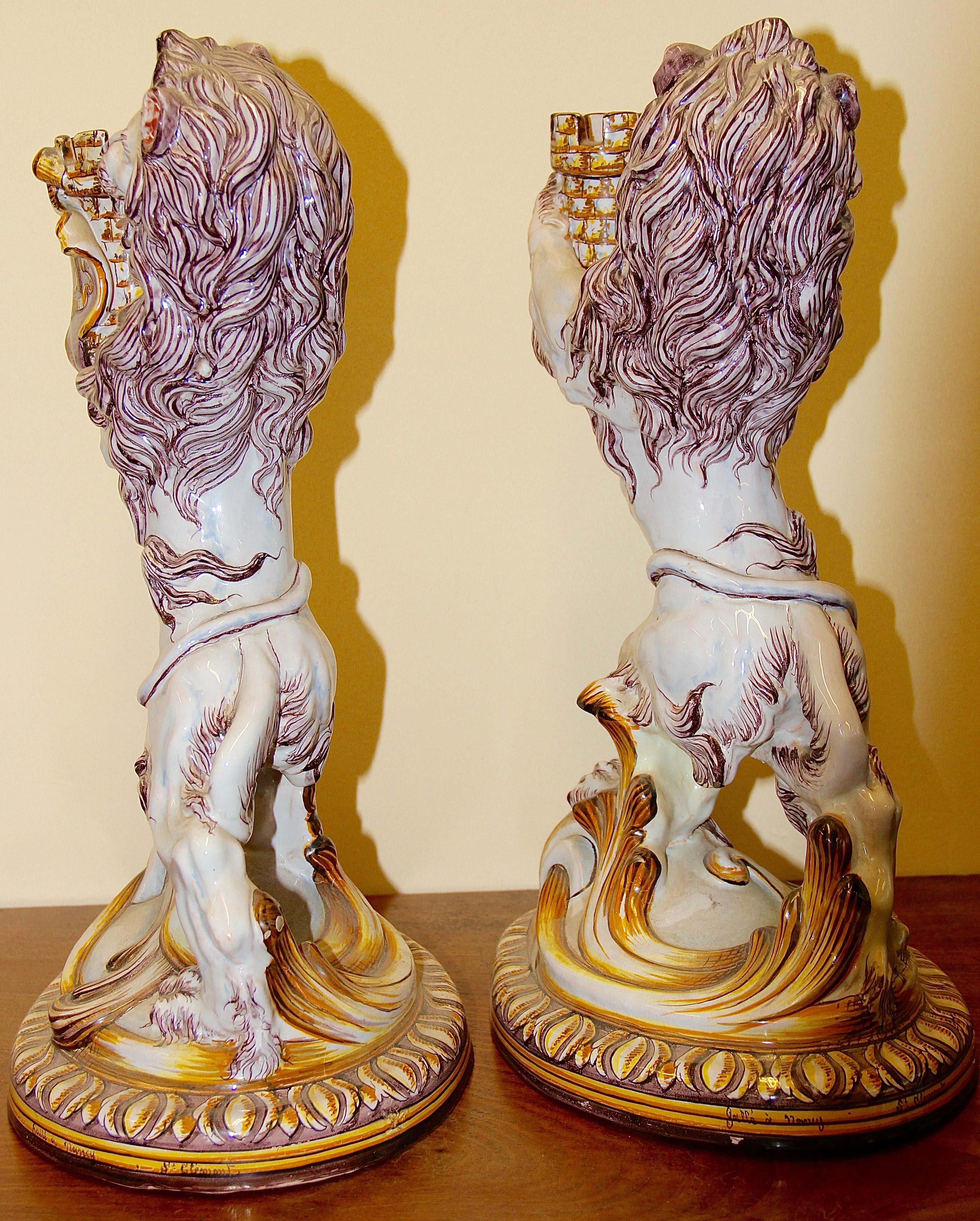Pair of Galle a Nancy St. Clement Faience Candleholders, 19th Century For Sale 3
