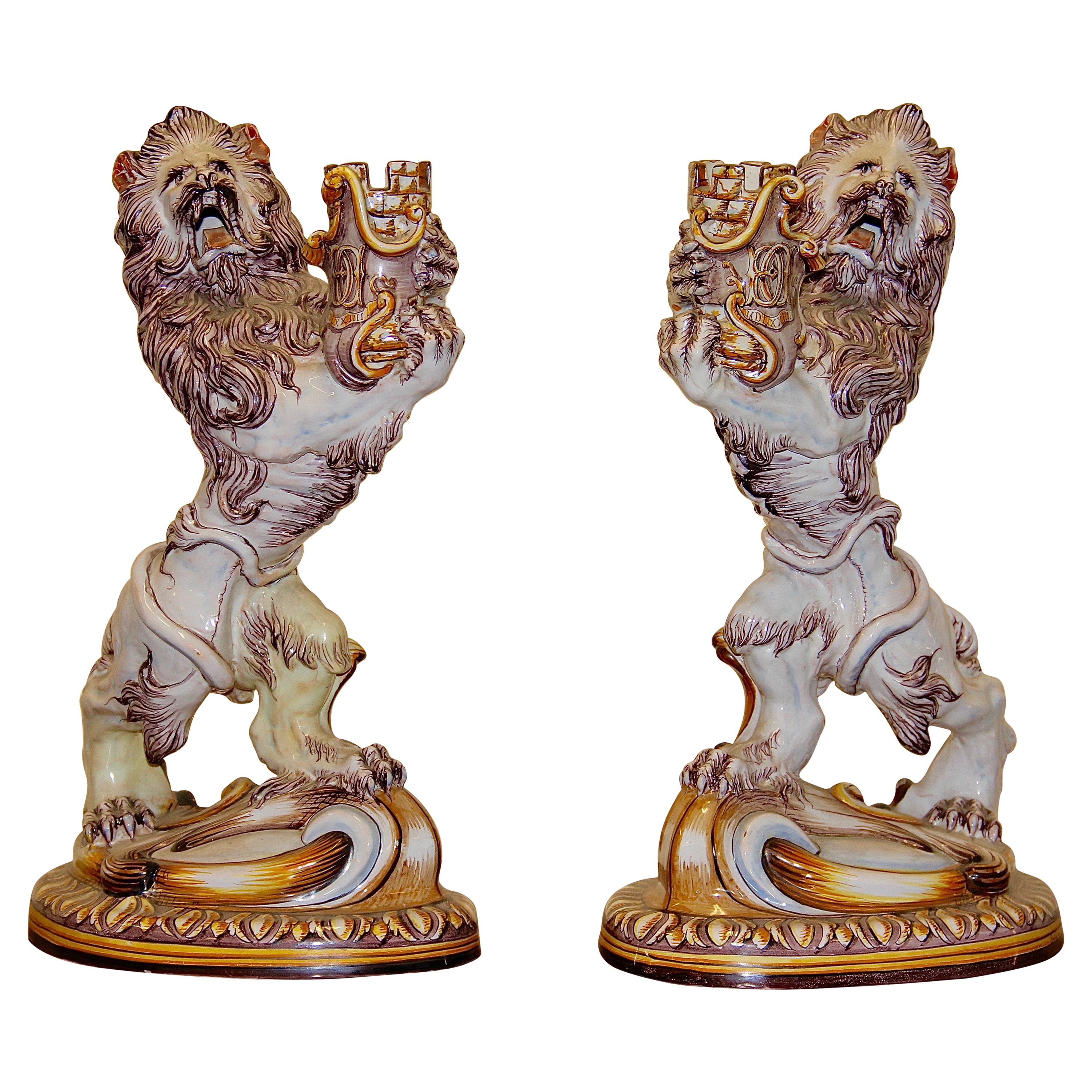 Pair of Galle a Nancy St. Clement Faience Candleholders, 19th Century