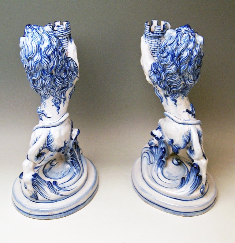 Huge pair of stunning faience figurines of walking and roaring lions

Manufactory: France (Lorraine) / St. Cle´ment Pottery (Gallé)
Signed (underglazed)
Please note:
Emile Galle´ and his father Charles manufactured stunning faience fantasy &