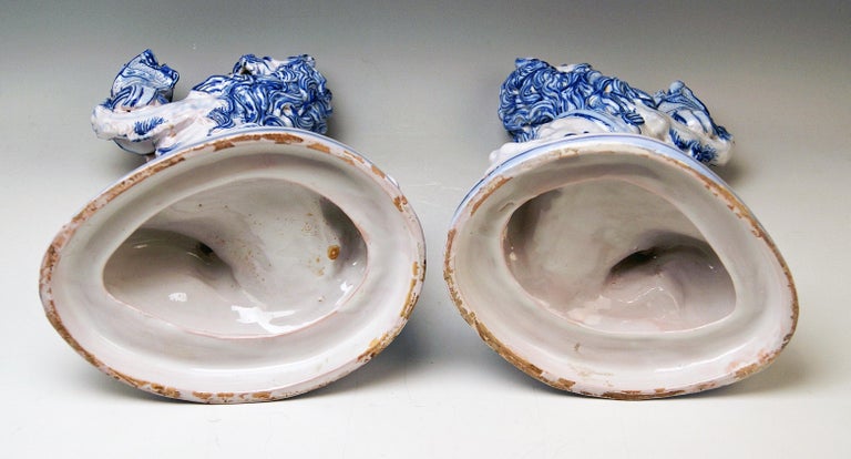 Painted Pair of Galle Nancy St. Clement Faience Walking & Roaring Lions Gallé circa 1892 For Sale