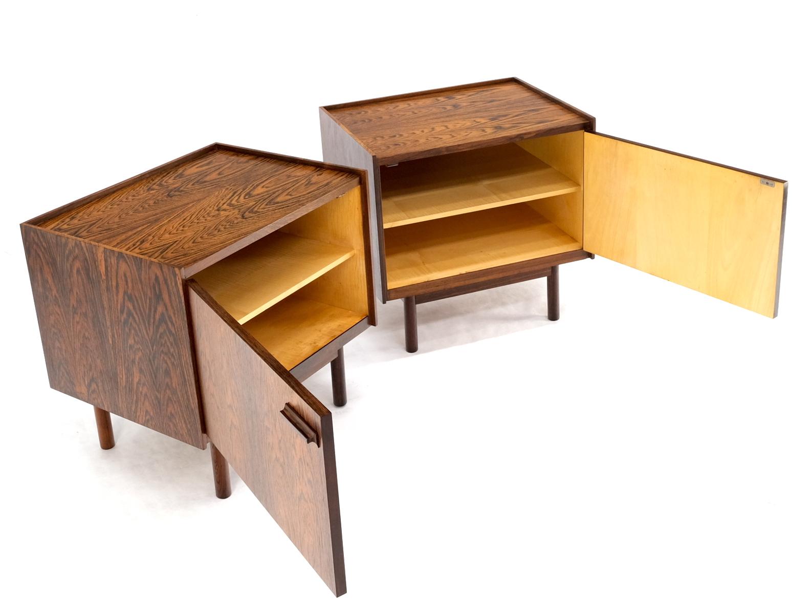 Pair of Gallery Top Danish Mid Century Modern Rosewood End Tables Nightstands Dowel legs.