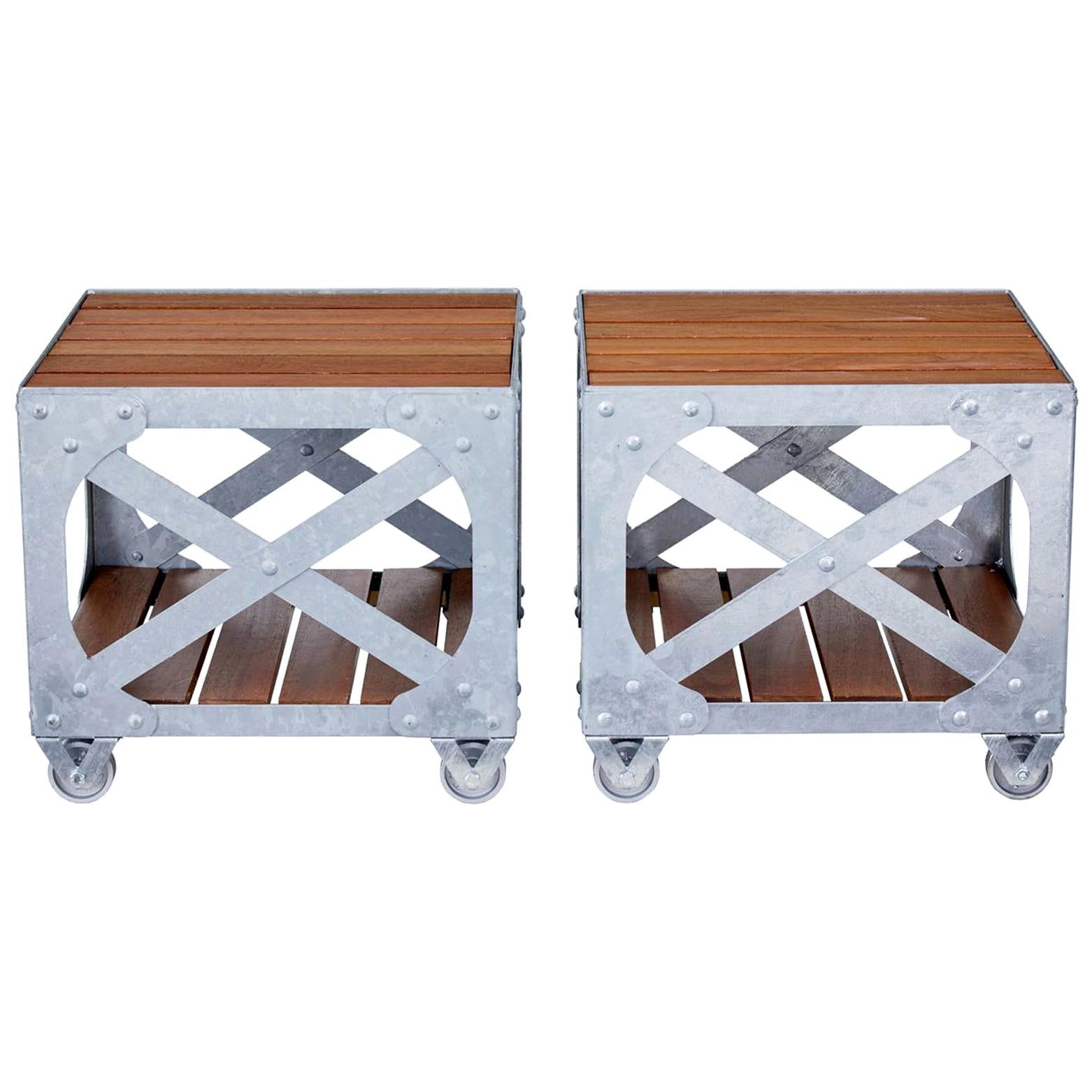 Vintage Industrial, Pair Side Tables at 1stDibs