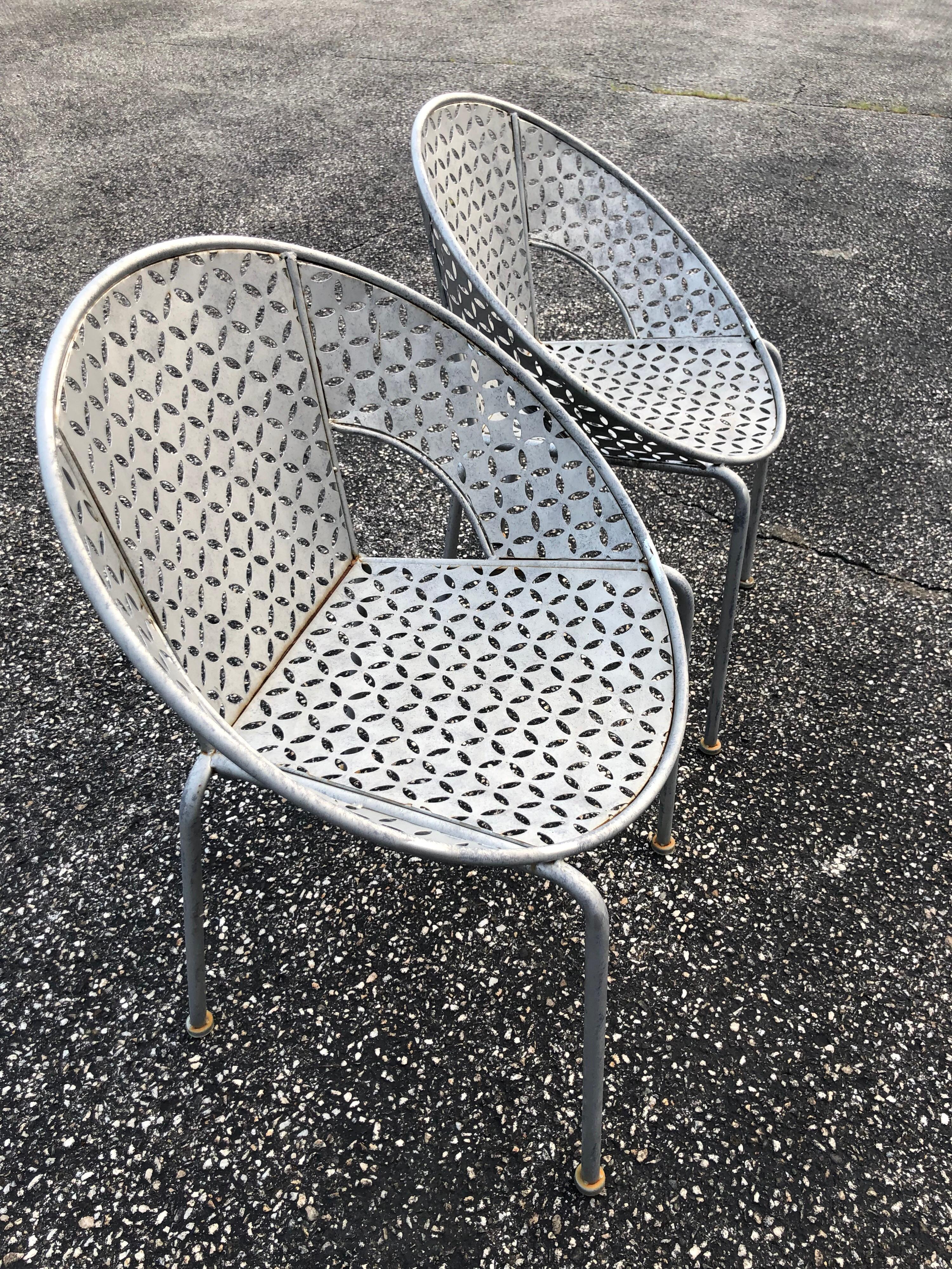 Mid-Century Modern Pair of Galvanized Steel Saucer Chairs