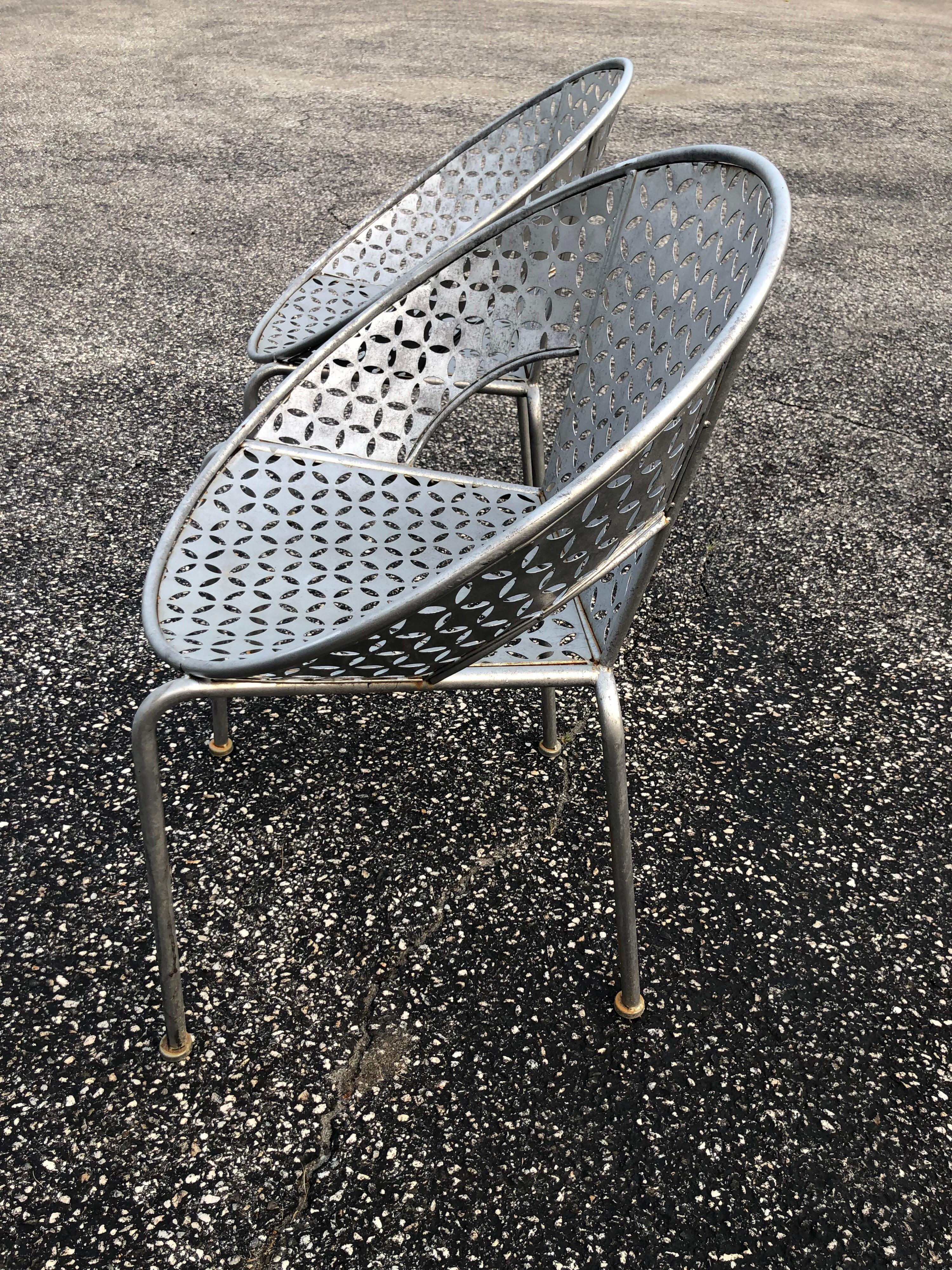 Pair of Galvanized Steel Saucer Chairs In Good Condition In Redding, CT