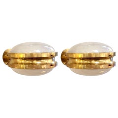 Pair of "Gamma" Brass and Glass Sconces by Sergio Mazza, Artemide, Italy, 1960s