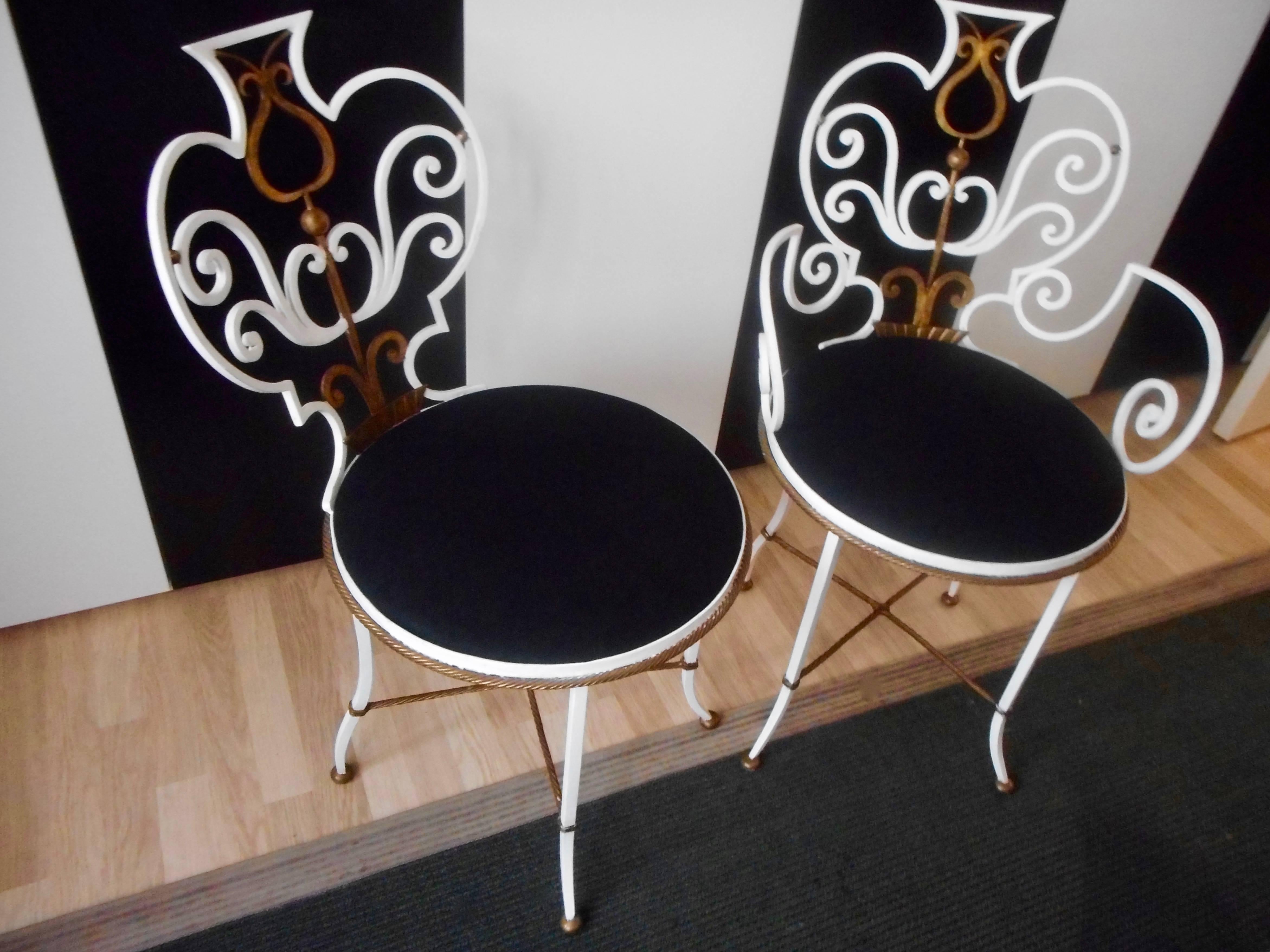 Canvas Pair of Garden Chairs by G. Poillerat For Sale