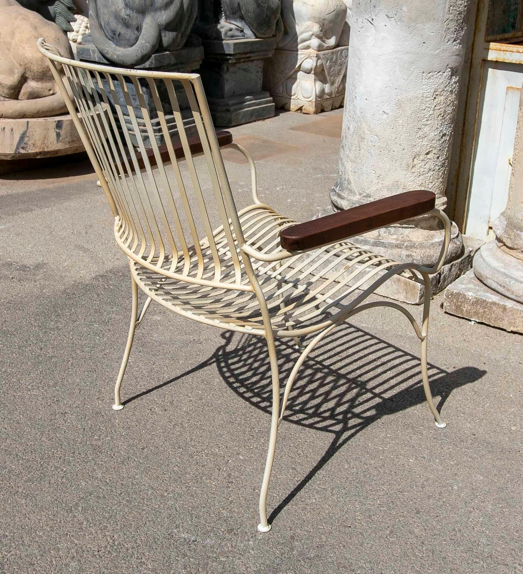 Pair of Garden Chairs Made of Iron with Wooden Armrests  For Sale 6