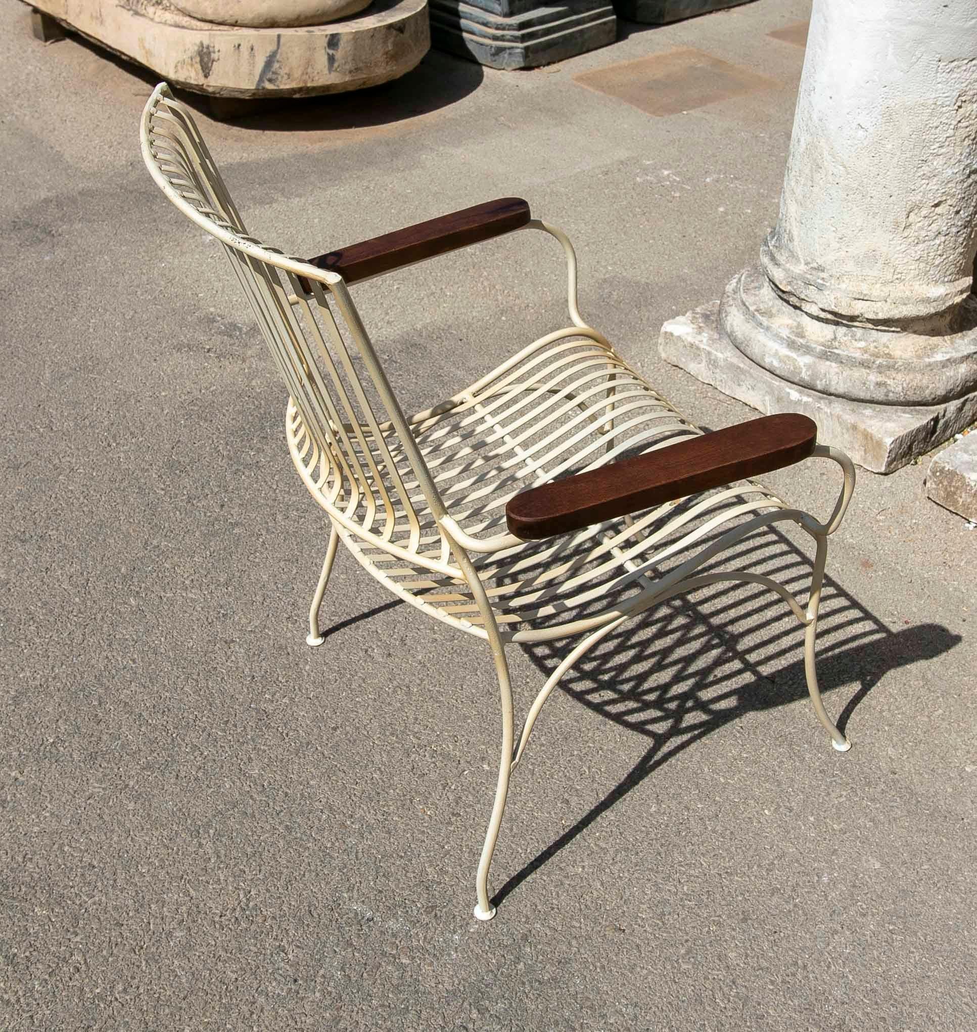 Pair of Garden Chairs Made of Iron with Wooden Armrests  For Sale 7