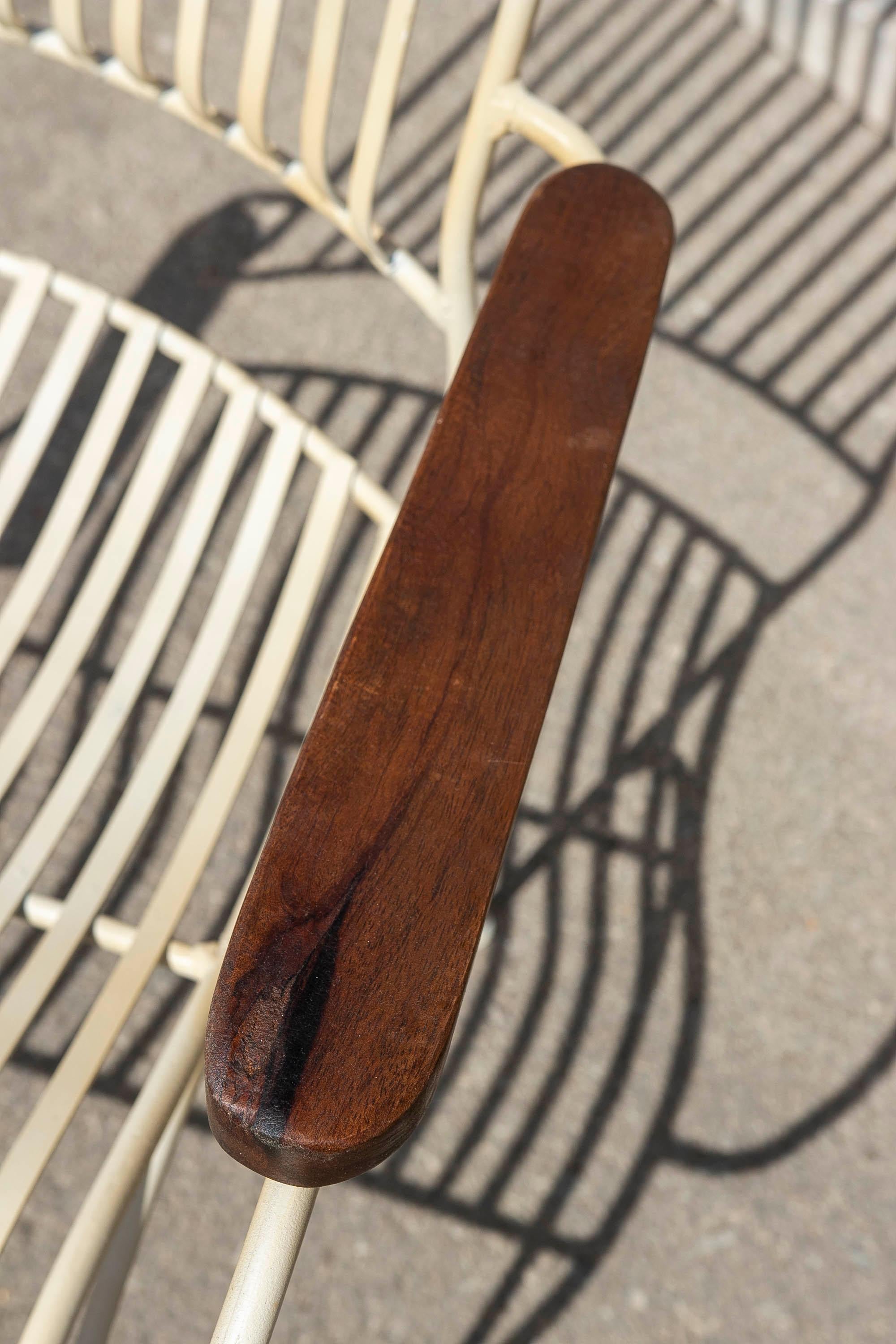 Pair of Garden Chairs Made of Iron with Wooden Armrests For Sale 14