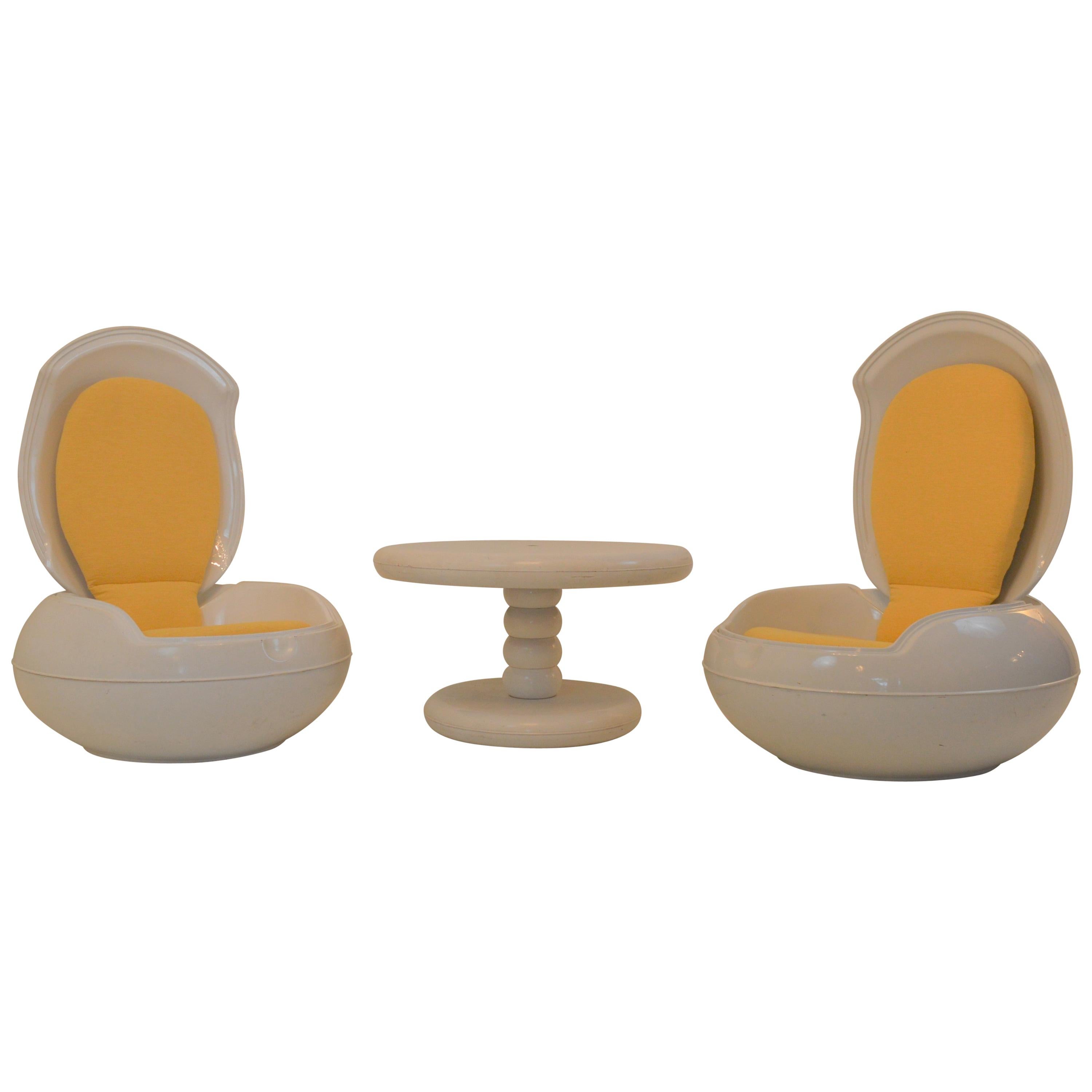Pair Of Garden-Egg-Chairs With Matching Table By Peter Ghyczy, 1968