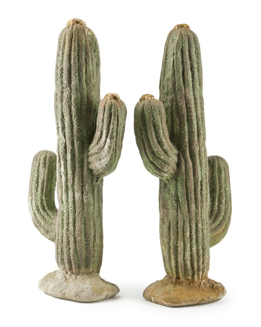 Pair of cast-stone Cactus sculptures, for garden or interior decoration. Circa 1950's - 1960's.