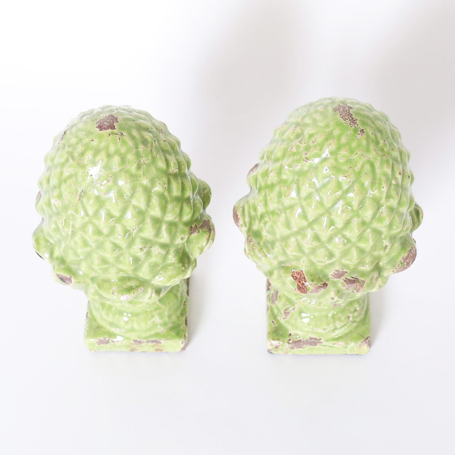 Edwardian Pair of Garden Pineapple Finials For Sale