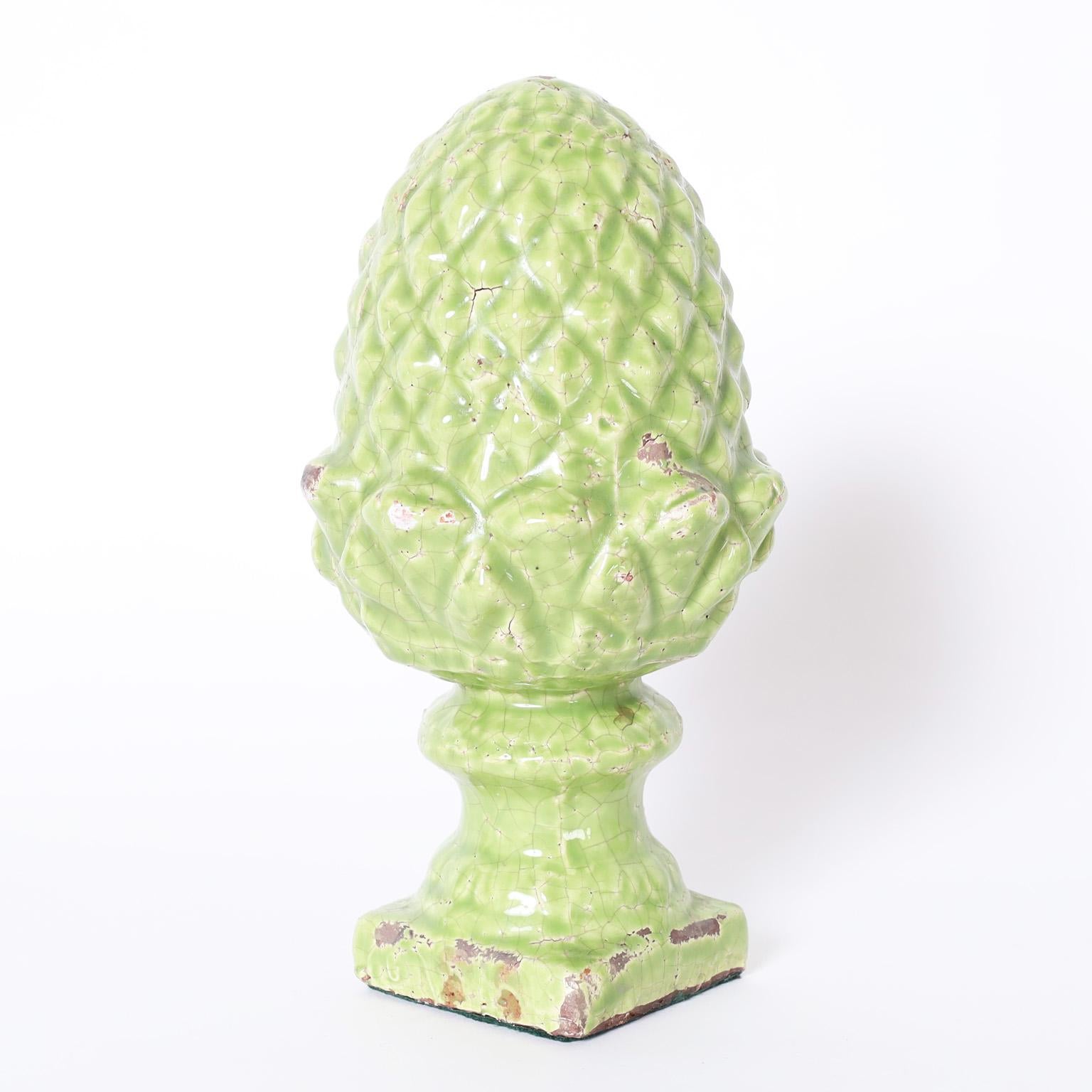 English Pair of Garden Pineapple Finials For Sale
