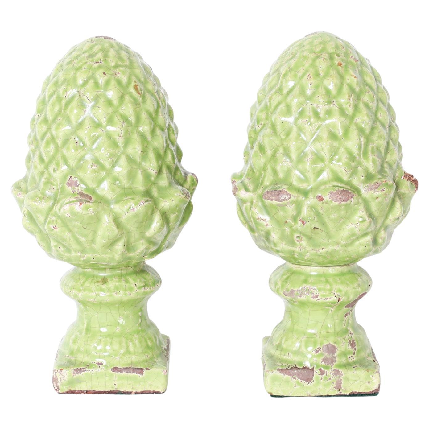 Pair of Garden Pineapple Finials For Sale
