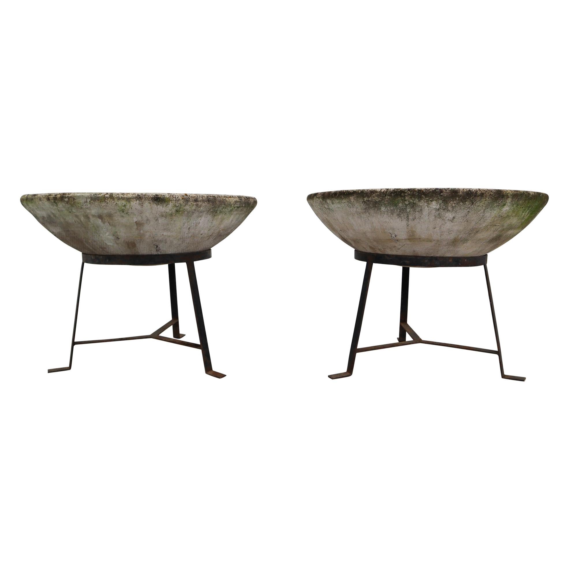 Pair of Garden Stone Planters on Stands by Willy Guhl, Switzerland, 1960s