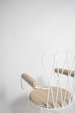 Pair of garden white wrought iron chairs, 1960s.