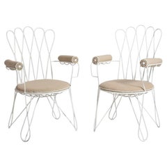 Pair of garden white wrought iron chairs, 1960s.