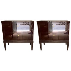 Pair of Garnet Lacquered Bierdemeier Style Commodes or Nightstands