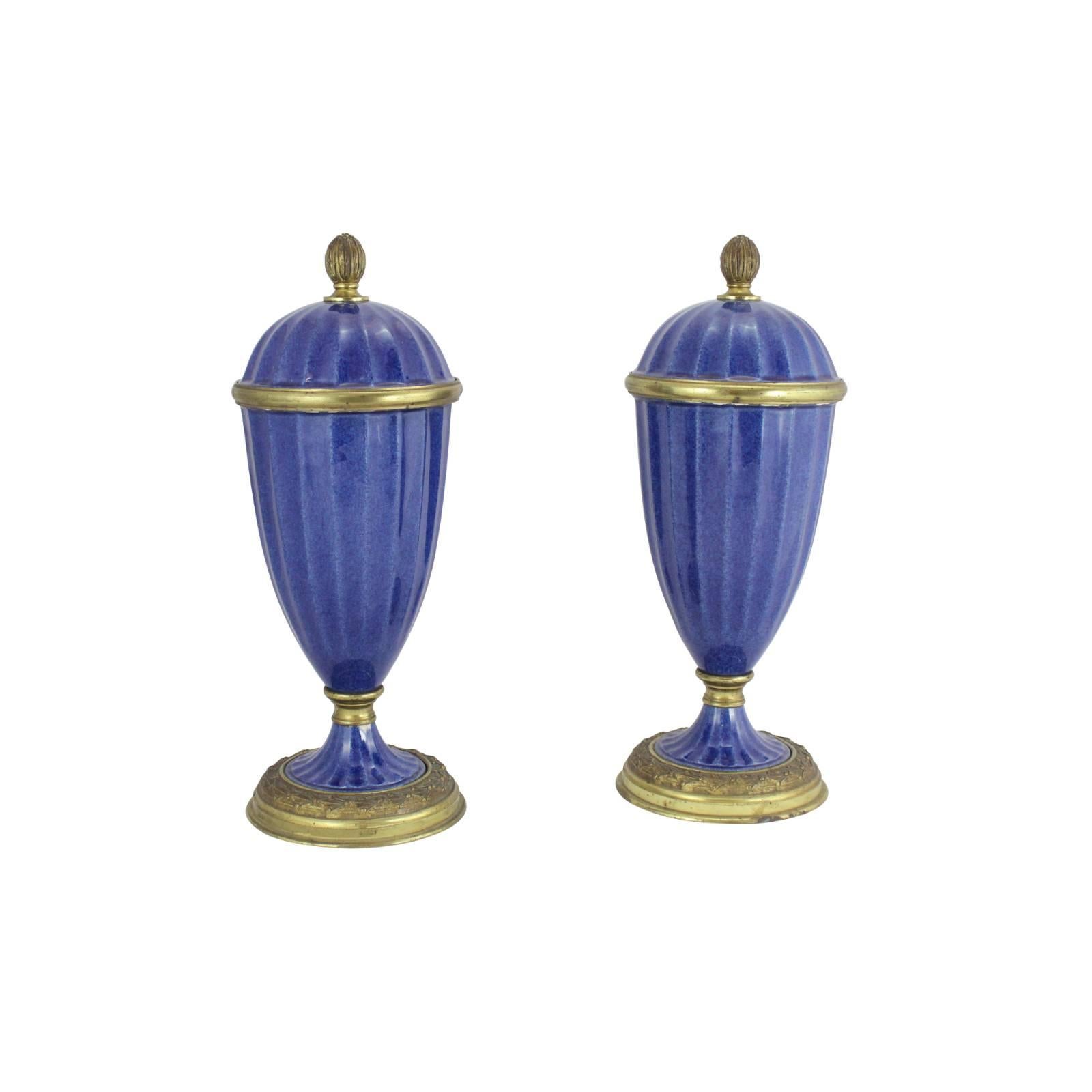 French Pair of Garniture in Lapis Blue by Paul Milet for Sevres