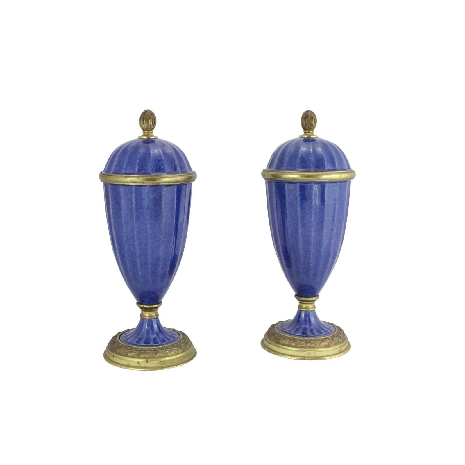 Pair of Garniture in Lapis Blue by Paul Milet for Sevres In Good Condition In Brisbane, Queensland