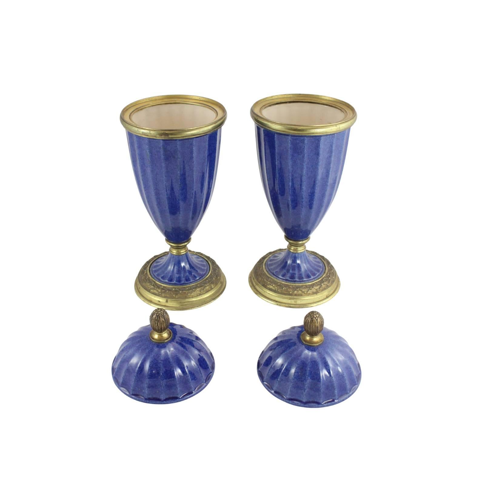 20th Century Pair of Garniture in Lapis Blue by Paul Milet for Sevres