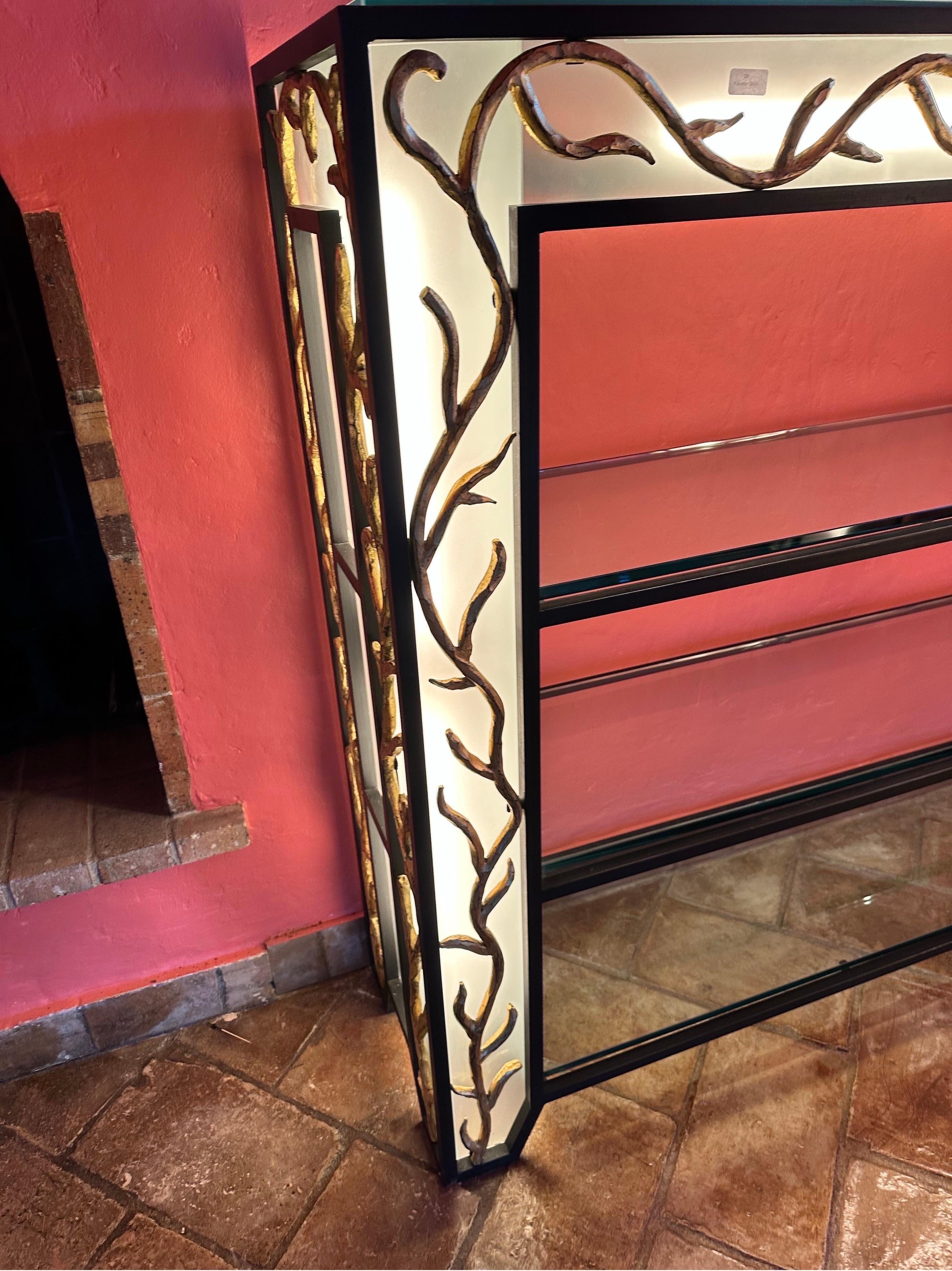 Pair of Garouste & Bonetti  Style Wrought Iron and Glass Corner Shelves For Sale 8