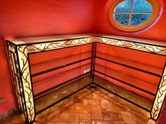 Pair of Garouste & Bonetti  Style Wrought Iron and Glass Corner Shelves