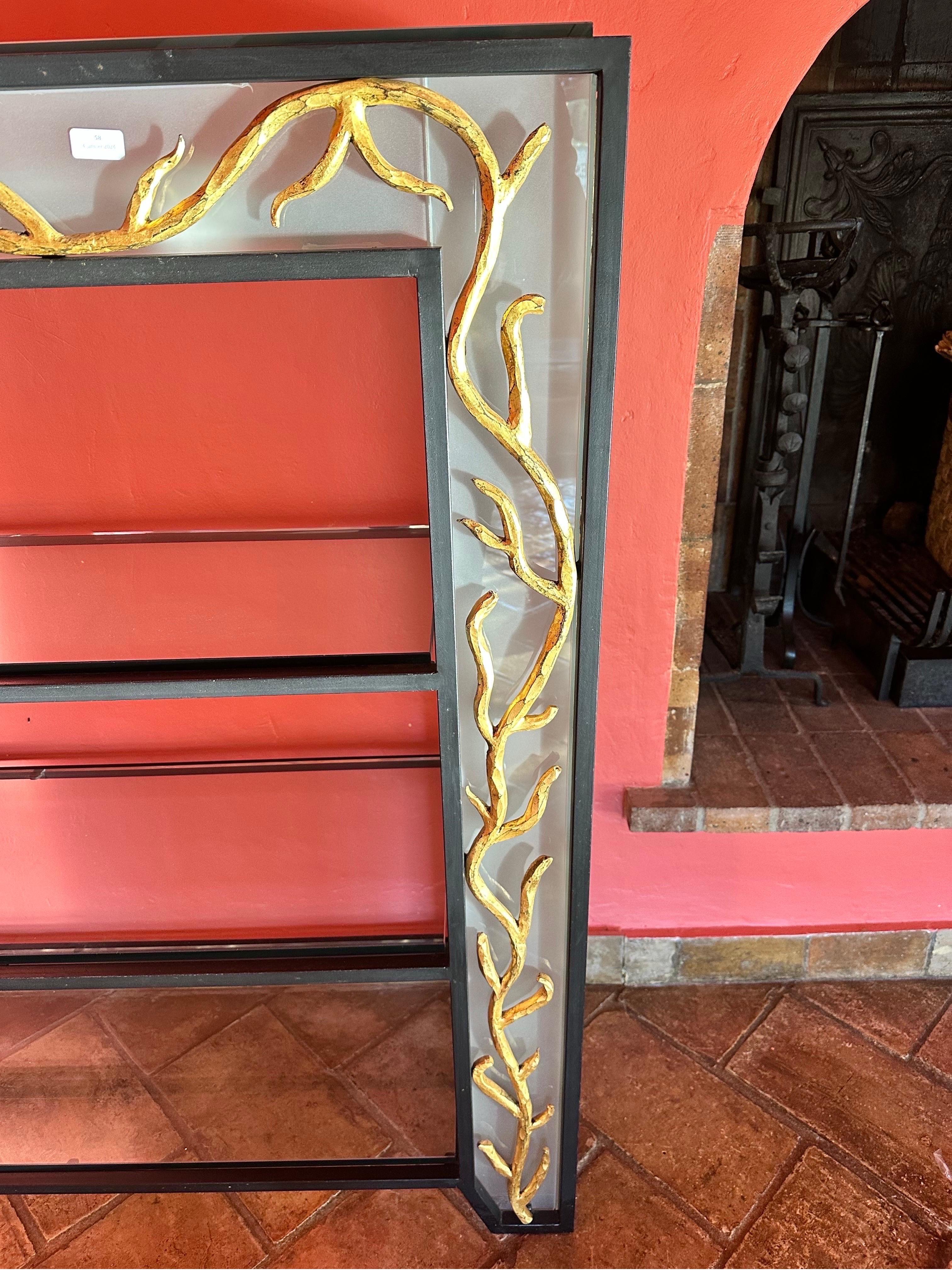Pair of Garouste & Bonetti  Style Wrought Iron and Glass Corner Shelves In Good Condition For Sale In Miami, FL