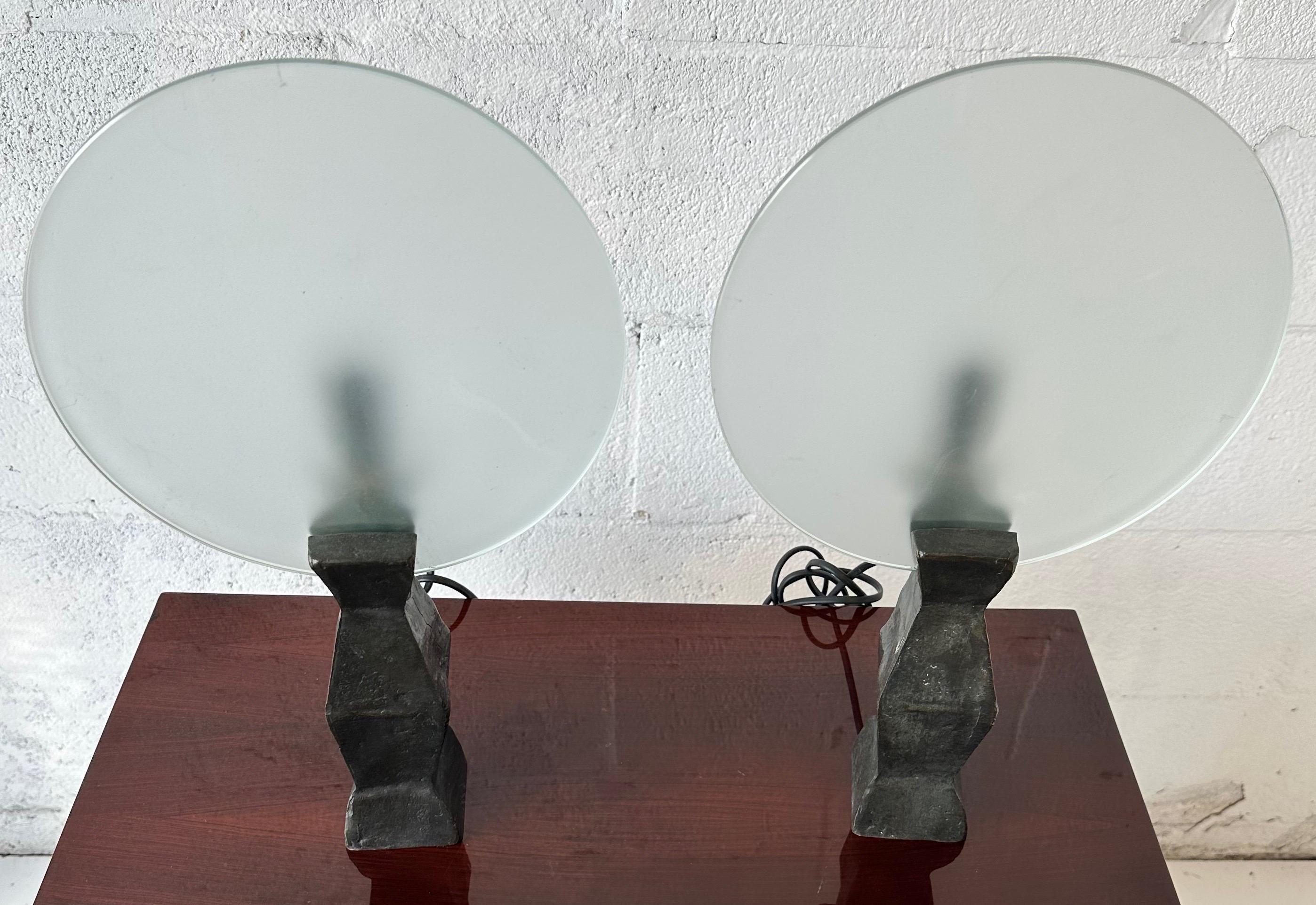 Pair of Garouste et Bonetti “Moon“ Table Lamps In Good Condition In Miami, FL