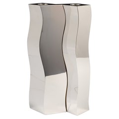 Pair of Garrido Waves Candlesticks in Polished Nickel Finish