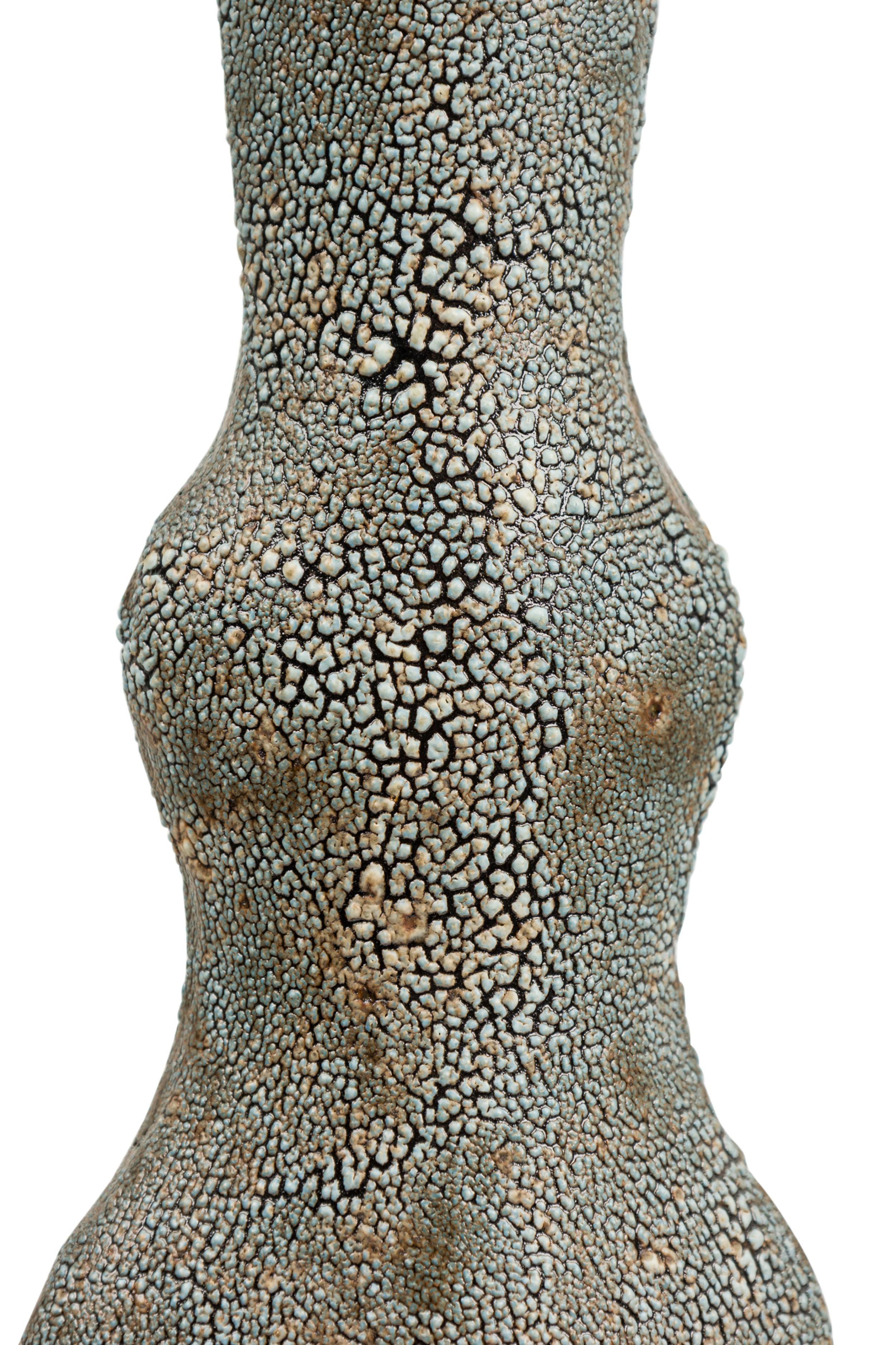 Hand-Crafted Pair of Gary DiPasquale Hand-Built Blue-Black Bark Textured Envelope Lamps For Sale