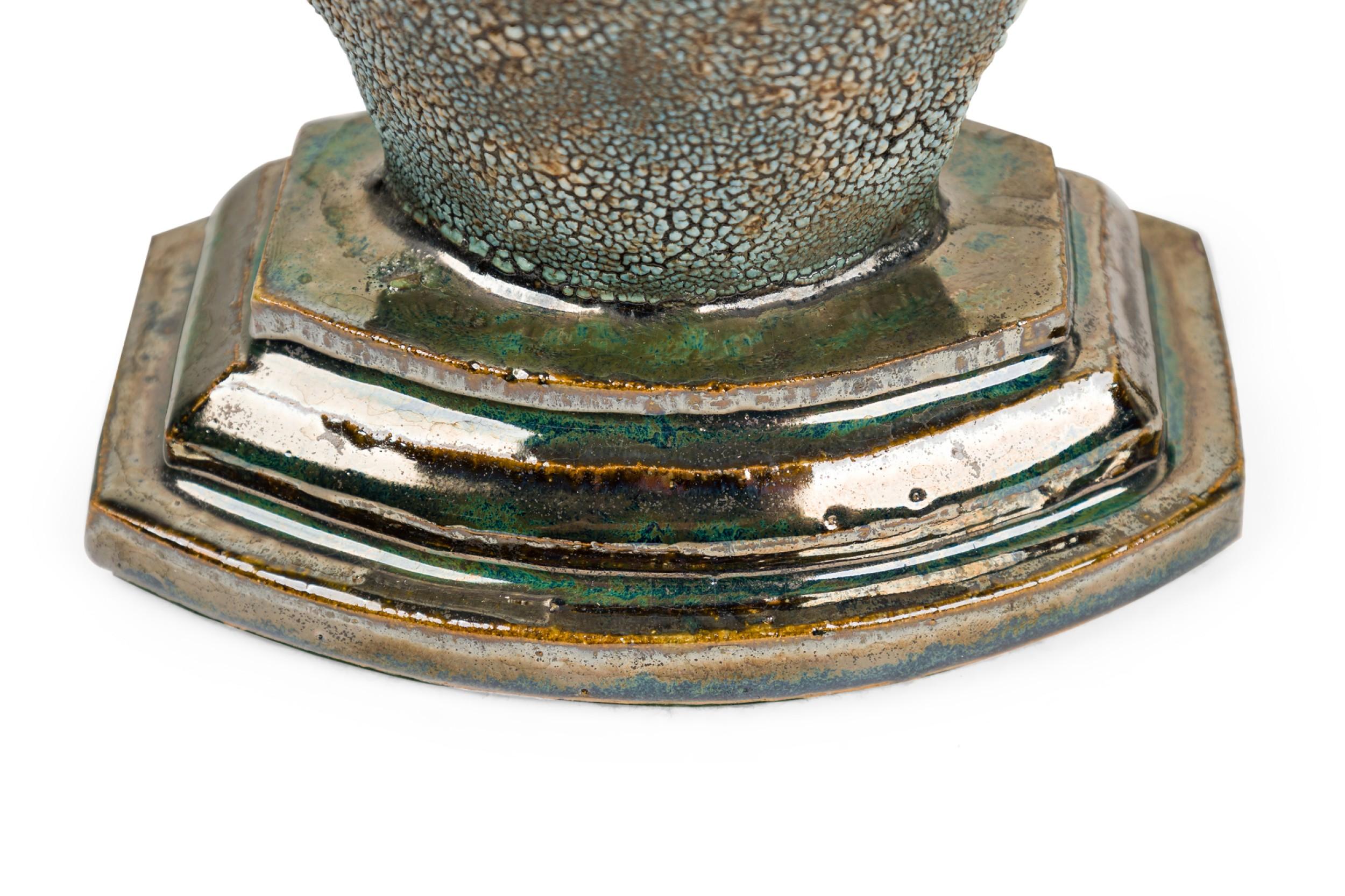 Pair of Gary DiPasquale Hand-Built Blue-Black Bark Textured Envelope Lamps In Good Condition For Sale In Queens, NY
